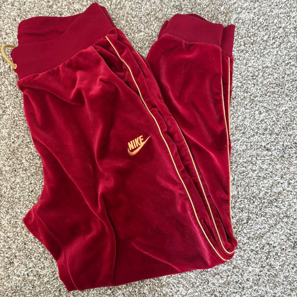 Nike Velour Track Pants Burgundy Gold Logo Piping Jogger Y2K Style Women’s M